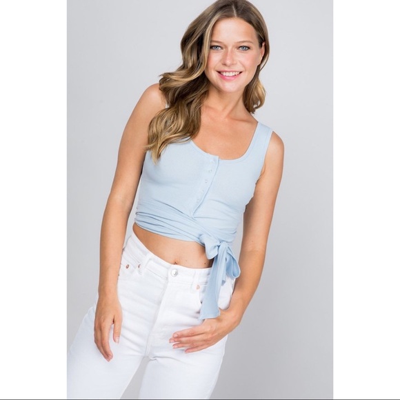 Wrap Me Up Ribbed Button Tank - Light Blue - Picture 2 of 3